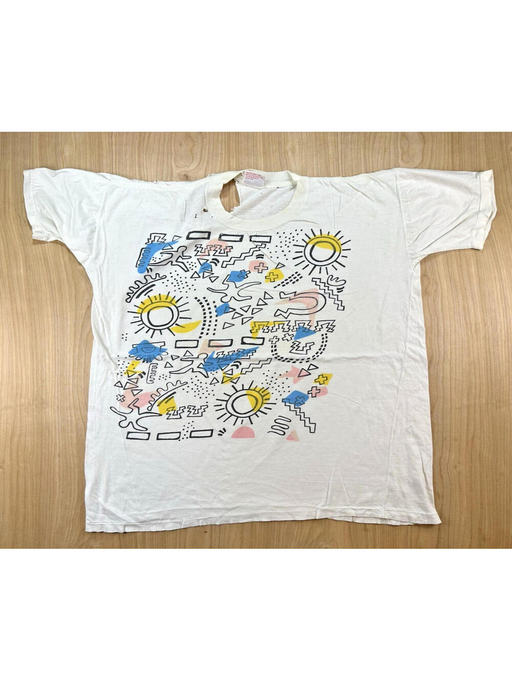 vintage 80s Pop Tops shredded tshirt single stitch boxy tribal pop art xlarge